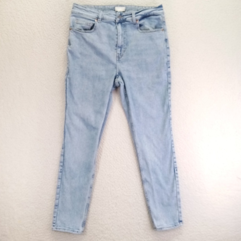 HM Womens High Waisted Skinny Jeans Light Wash Blue Size 14 Stretch Denim